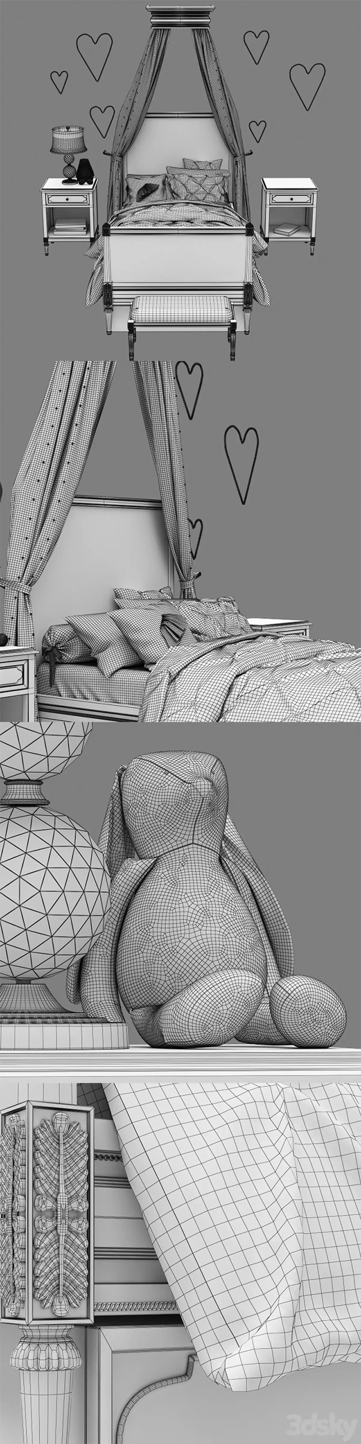 مدل سه بعدی تخت خواب کودک کلاسیک 2 - 6