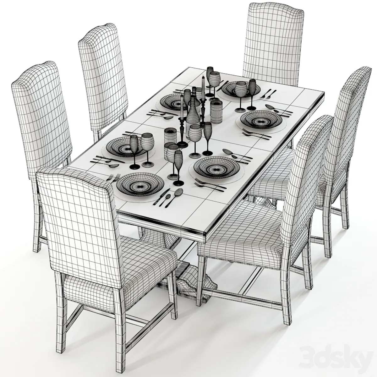 مدل سه بعدی میز ناهار خوری کلاسیک 14 - 6