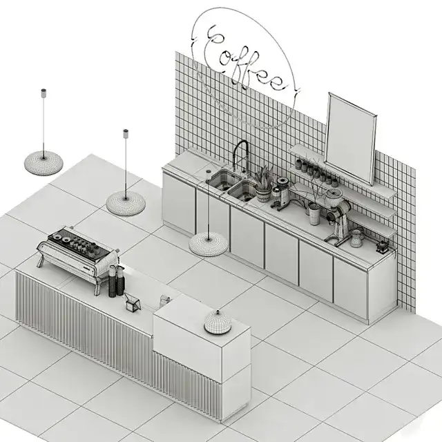 مدل سه بعدی کانتر پیشخوان کافی شاپ 2 - 7